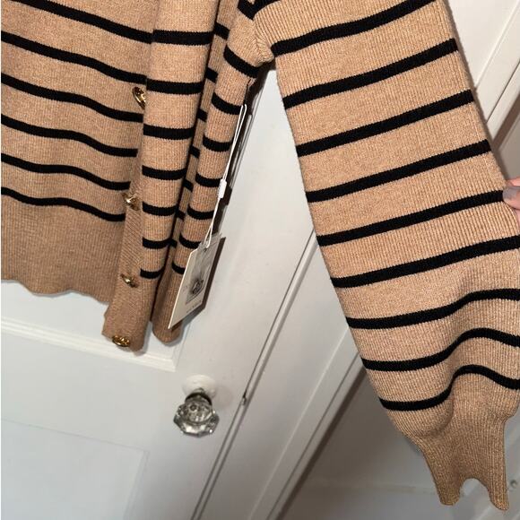 New Devotion by Cyrus Gold Button Down Striped Cardigan Toffee size S - Picture 6 of 7